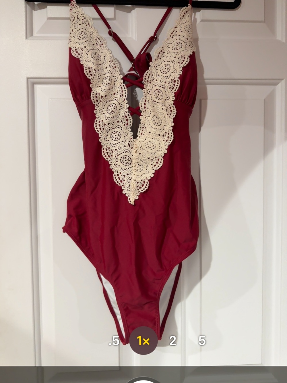 Cupshe Red One-Piece Swimsuit with Cream Tag Detail